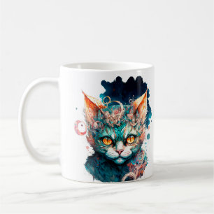 Watercolor cat in steampunk style coffee mug