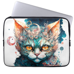 Watercolor cat in steampunk style  laptop sleeve