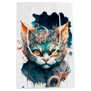 Watercolor cat in steampunk style medium gift bag
