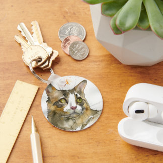 Watercolor Cat Keychain