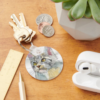 Watercolor Cat Keychain