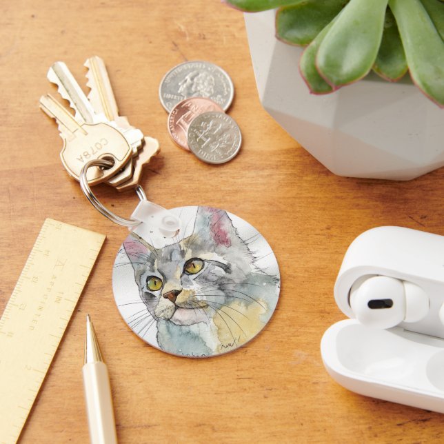 Watercolor Cat Keychain (Desk)
