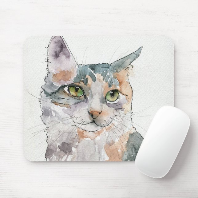 Watercolor Cat Mouse Pad (With Mouse)
