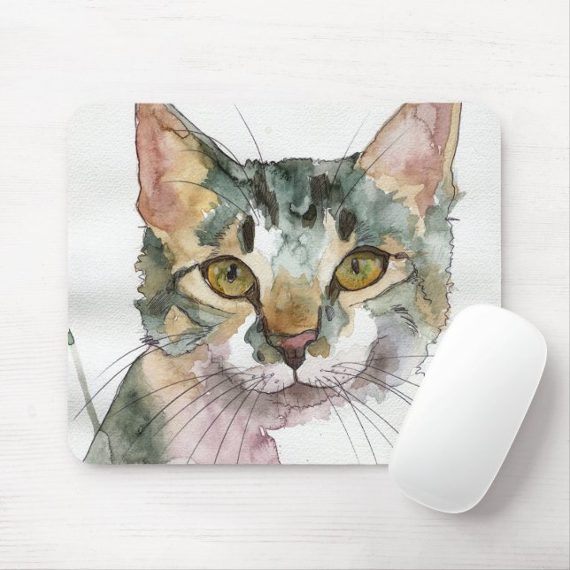 Watercolor Cat Mouse Pad (With Mouse)