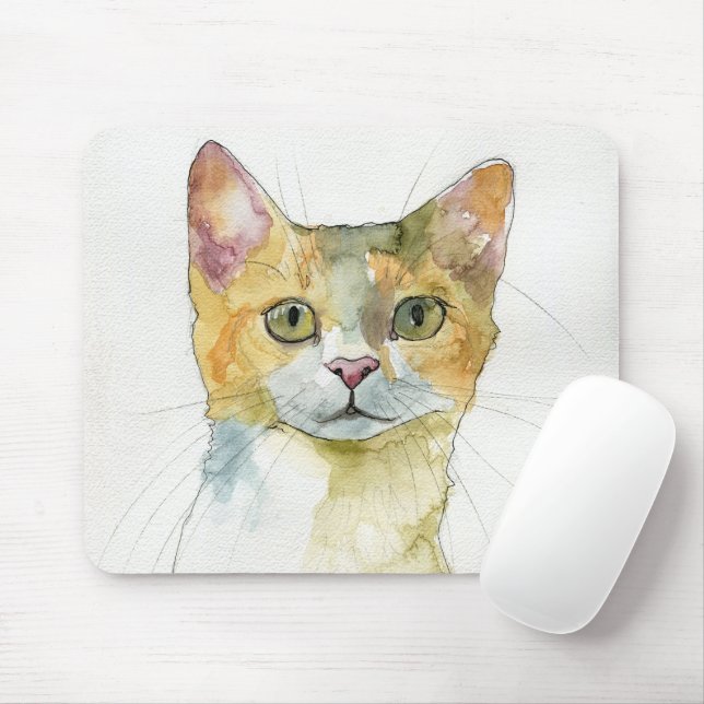 Watercolor Cat Mouse Pad (With Mouse)