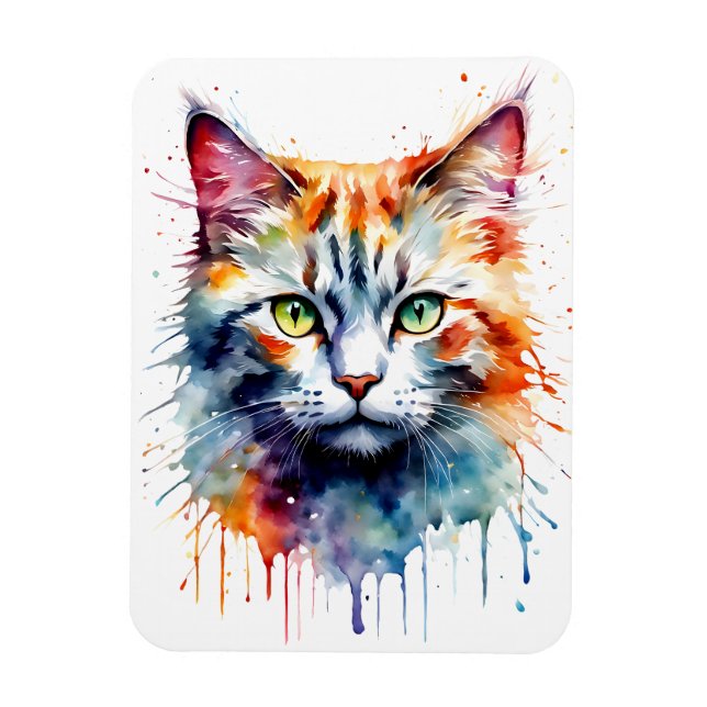 Watercolor Cat Multicolor Splash art Magnet (Vertical)