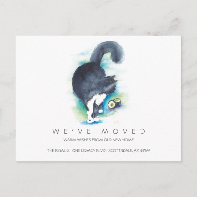 Watercolor Cat New Home Moving Announcement Postcard (Front)
