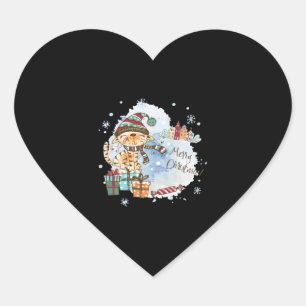 Watercolor Cat On Presents Christmas Heart Sticker