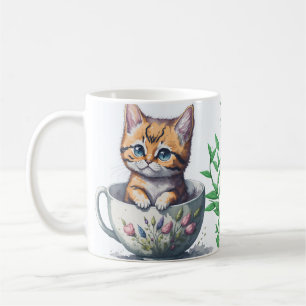 Watercolor Cat or Kitten in a Teacup  Coffee Mug