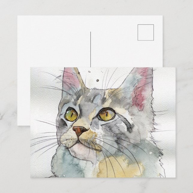 Watercolor Cat Postcard (Front/Back)