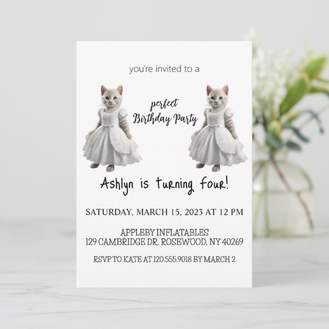 Watercolor Cat Purr-fect Birthday Party Invitation (Standing Front)