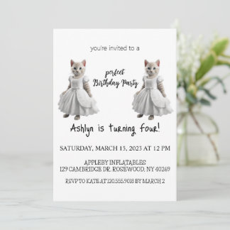 Watercolor Cat Purr-fect Birthday Party Invitation
