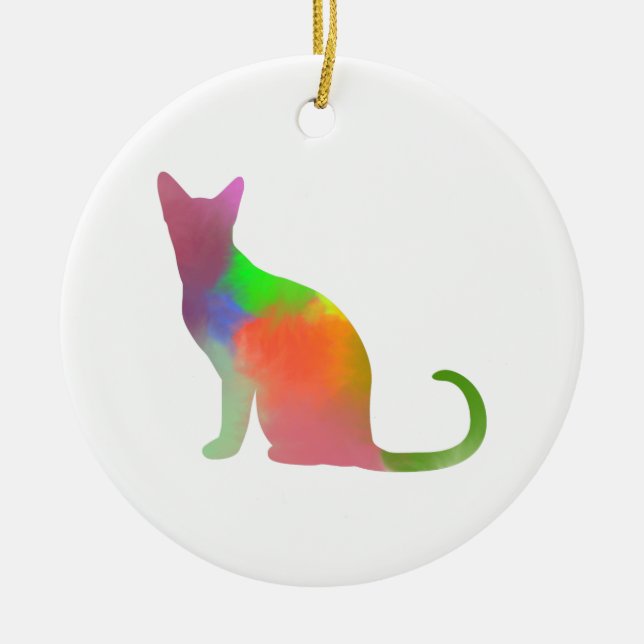 Watercolor Cat Silhouette Ceramic Ornament (Front)