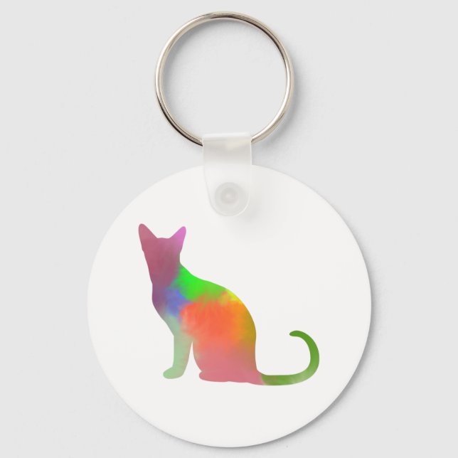 Watercolor Cat Silhouette Keychain (Front)