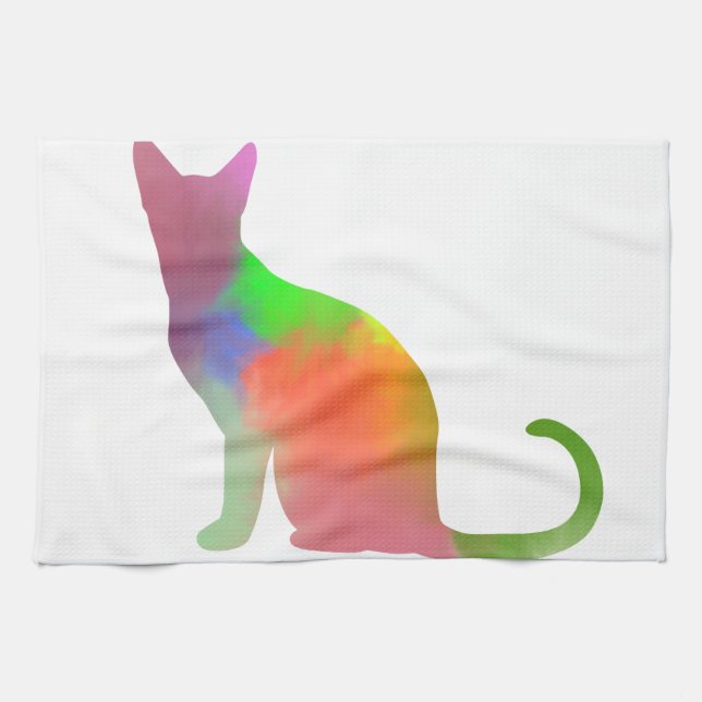 Watercolor Cat Silhouette Kitchen Towel (Horizontal)