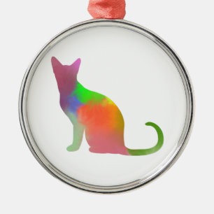 Watercolor Cat Silhouette Metal Ornament