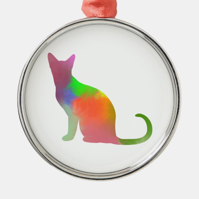 Watercolor Cat Silhouette Metal Ornament (Front)