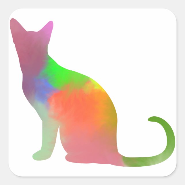Watercolor Cat Silhouette Square Sticker (Front)