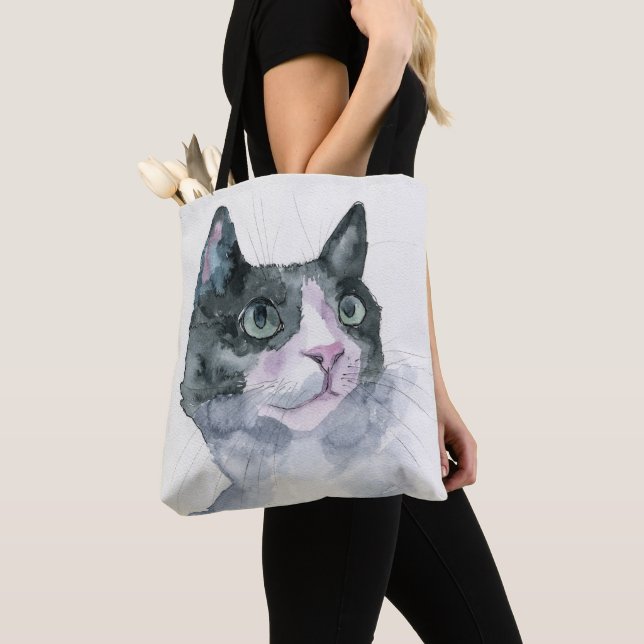 Watercolor Cat Tote Bag (Close Up)