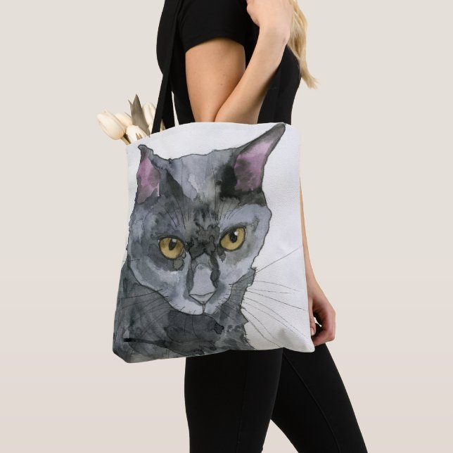 Watercolor Cat Tote Bag (Close Up)