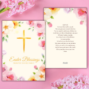 Watercolor Catholic Cross Easter Blessings Prayer Holiday Card
