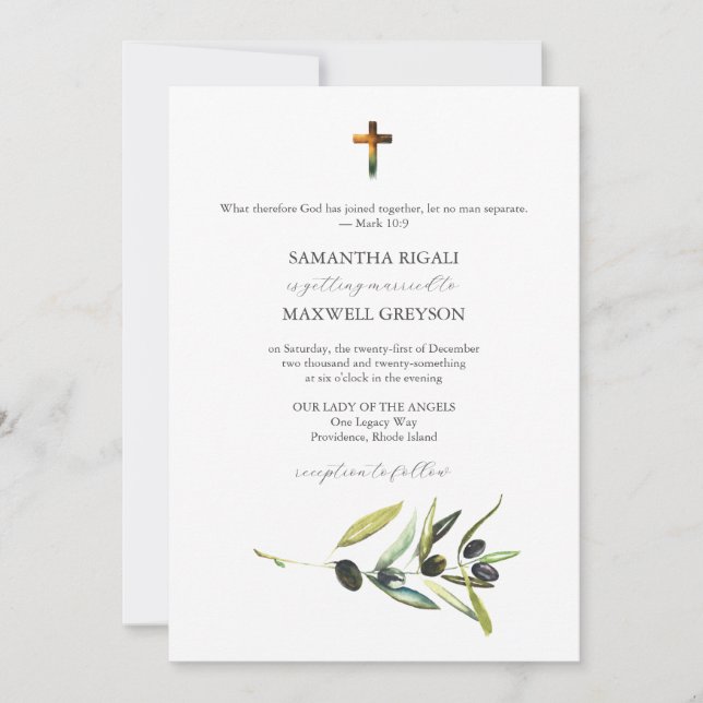 Watercolor Catholic Wedding Invitations (Front)