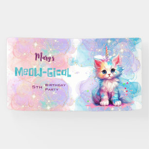 Watercolor Caticorn Meow-Gical Birthday Banner