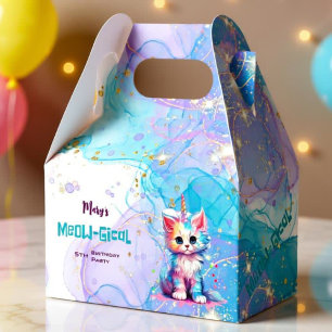 Watercolor Caticorn Meow-Gical Birthday Favor Box