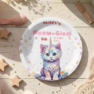 Watercolor Caticorn Meow-Gical Birthday Paper Plate