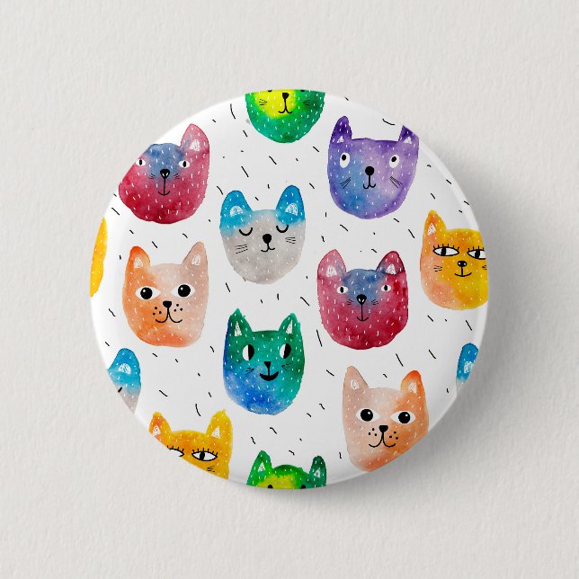 Watercolor cats and friends 2 inch round button (Front)