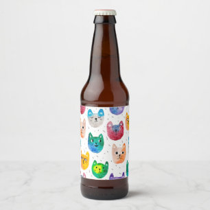 Watercolor cats and friends beer bottle label