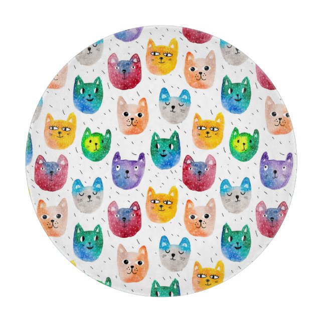 Watercolor cats and friends cutting board (Front)