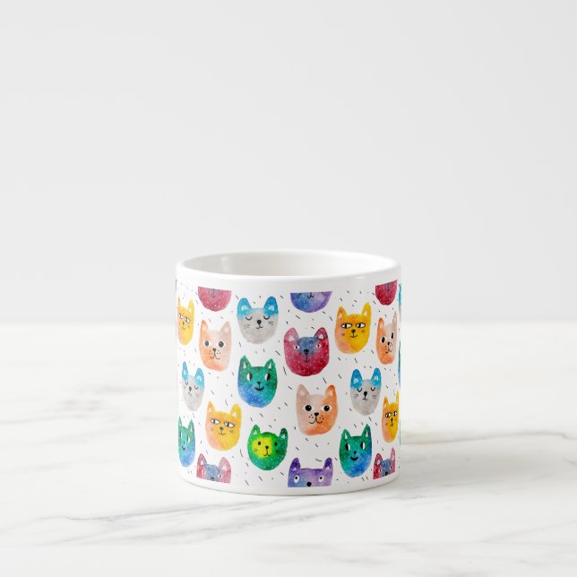 Watercolor cats and friends espresso cup (Front)