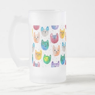 Watercolor cats and friends frosted glass beer mug