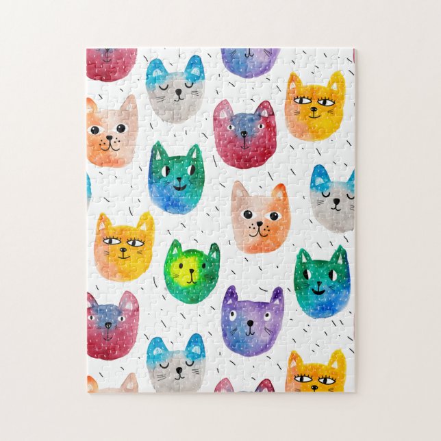 Watercolor cats and friends jigsaw puzzle (Vertical)