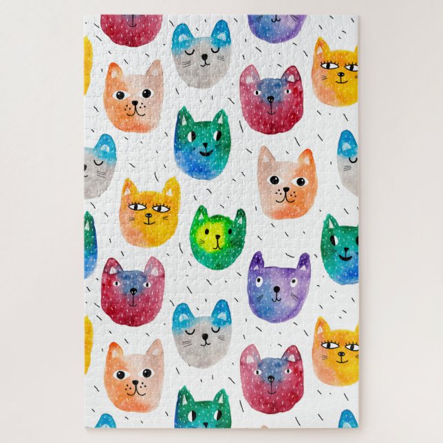 Watercolor cats and friends jigsaw puzzle (Vertical)
