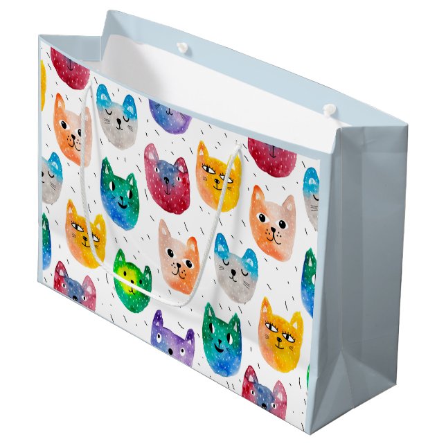 Watercolor cats and friends large gift bag (Front Angled)