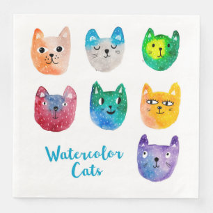 Watercolor cats and friends napkin