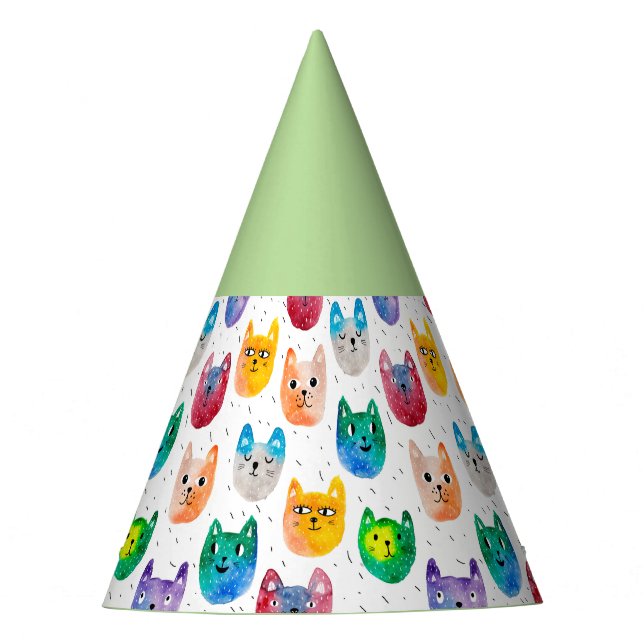Watercolor cats and friends party hat (Front)