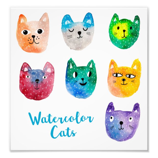 Watercolor cats and friends photo print (Front)