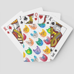 Watercolor cats and friends playing cards