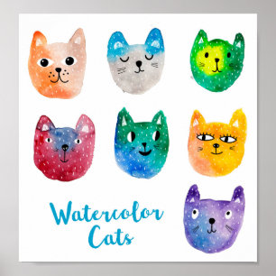 Watercolor cats and friends poster