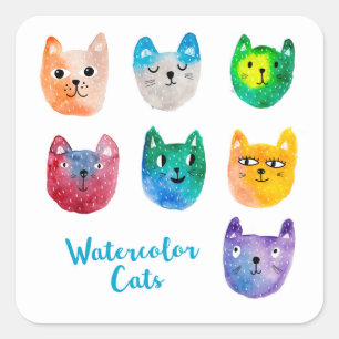 Watercolor cats and friends square sticker