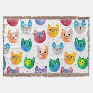 Watercolor cats and friends throw blanket