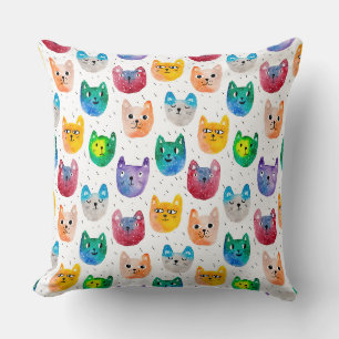 Watercolor cats and friends throw pillow