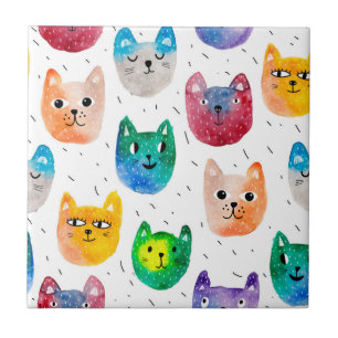 Watercolor cats and friends tile