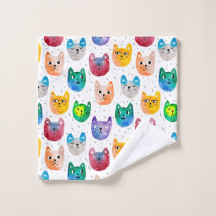 Watercolor cats and friends wash cloth