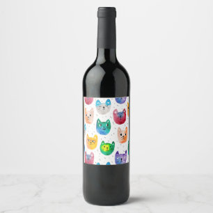 Watercolor cats and friends wine label