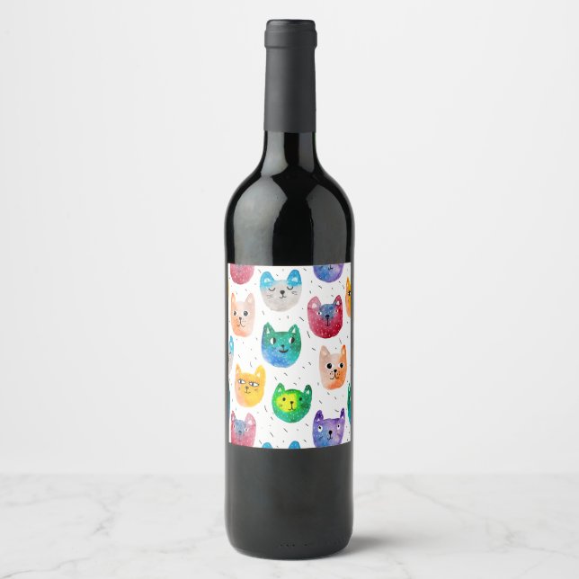 Watercolor cats and friends wine label (Front)