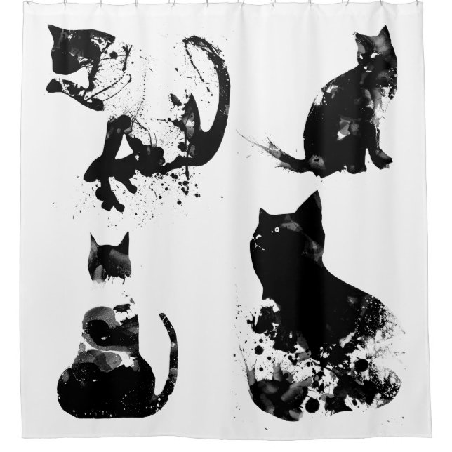 Watercolor Cats, Black Cat, Minimal, Black & White (Front)